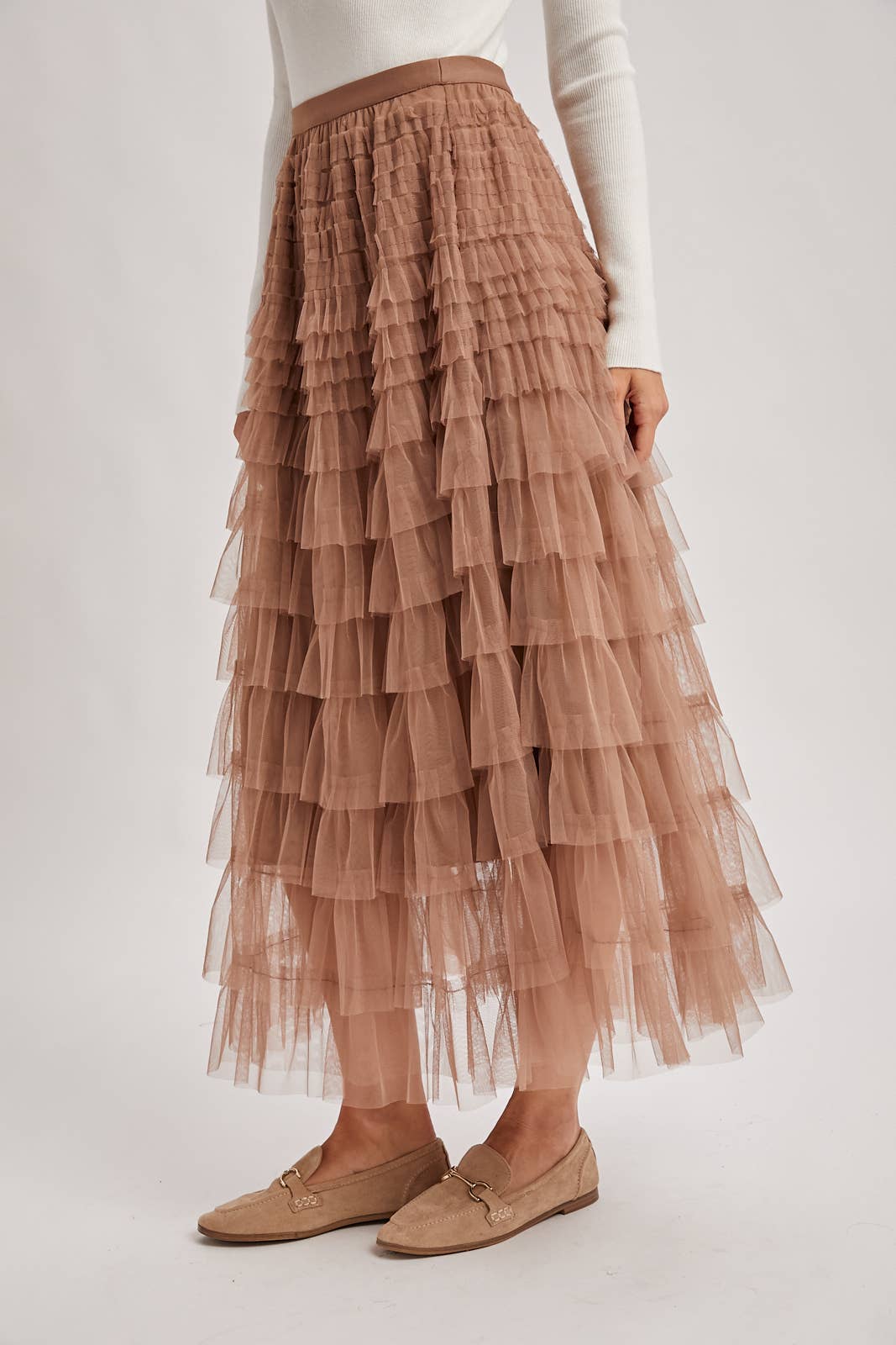 Whimsical Tiered Tulle Midi Skirt