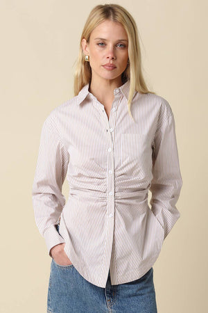 Aisha Striped Cinched Waist Shirt