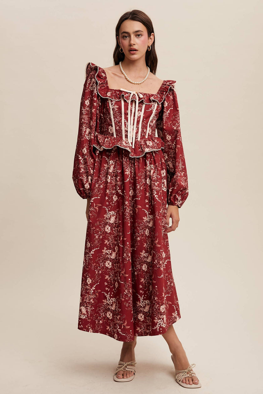 Floral Corset Ruffle Dress