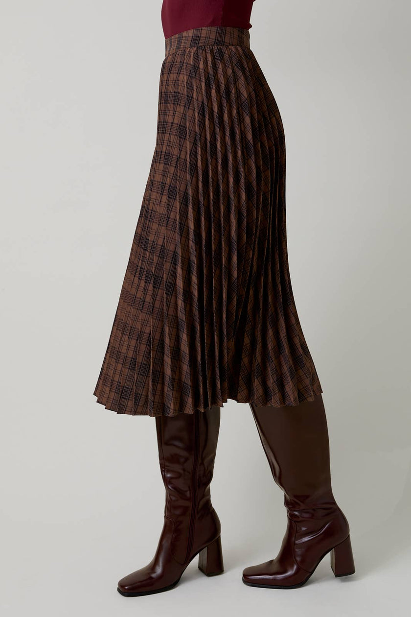 Plaid Pleated Midi Skirt