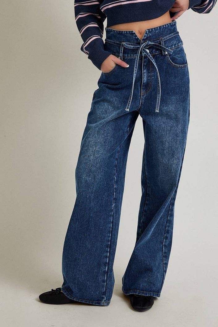 High Waist Paperbag Demin Pant