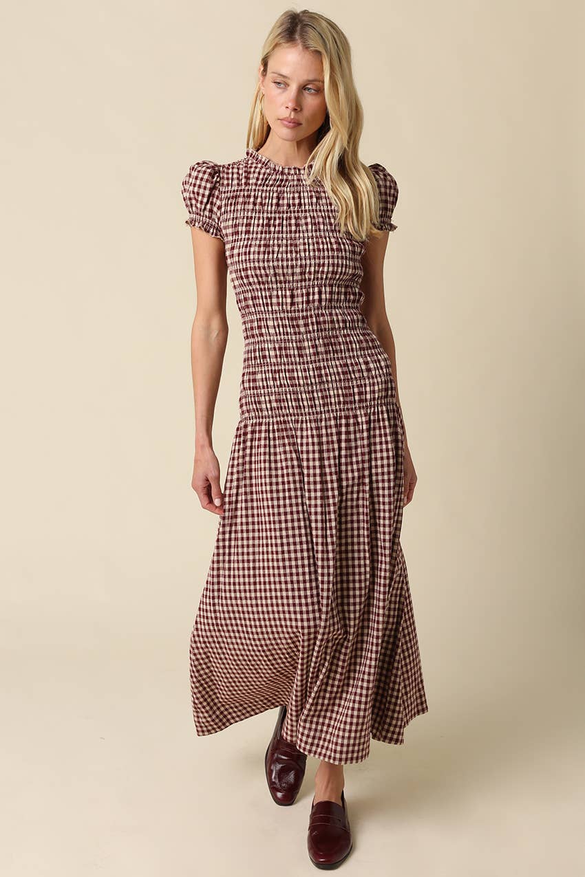 Sena Plaid Puff Sleeve Maxi Dress