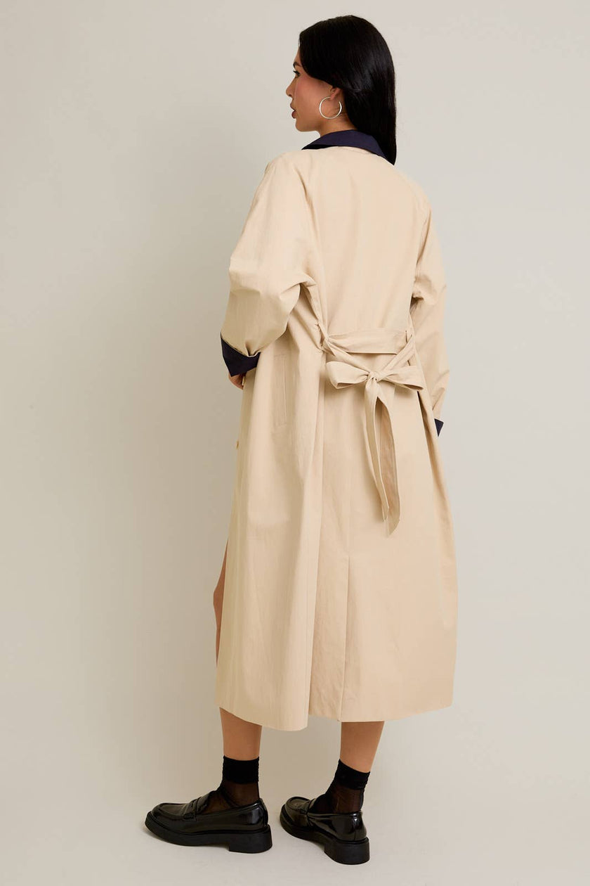 Raglan Sleeve Contrast Collar Oversized Trench