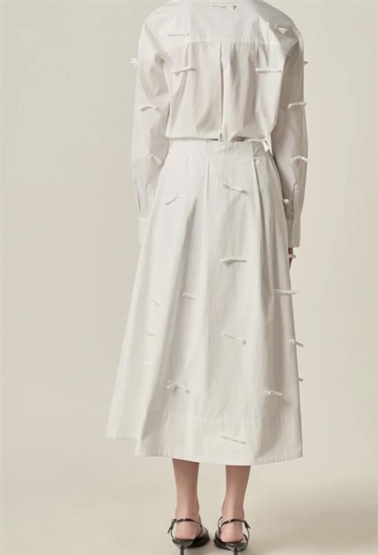 Bow-Detailed Poplin Midi Skirt
