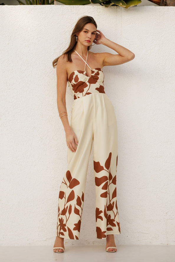 Rustic Floral Wide Pant Jumpsuit