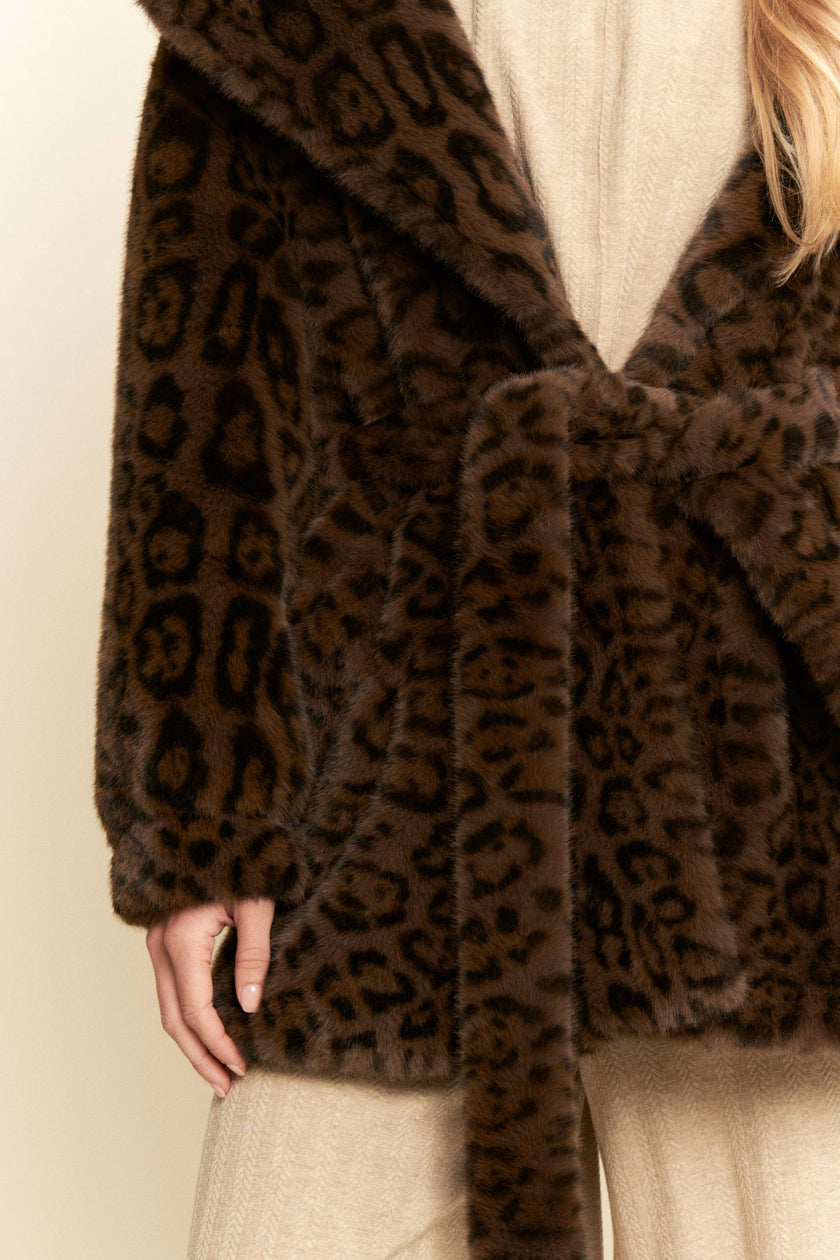 Faux Fur Leopard Print Hooded Jacket