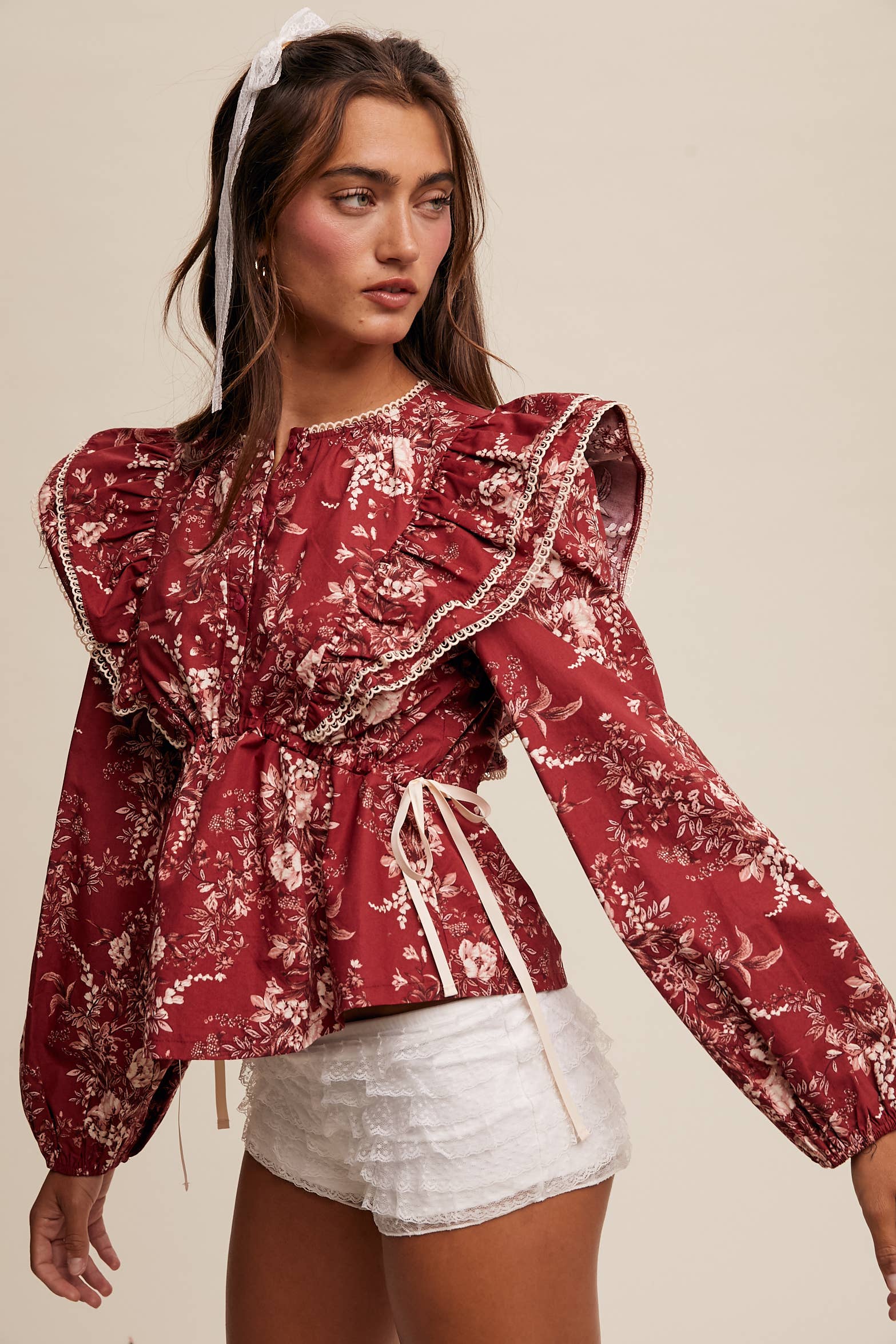 Victorian Floral Ruffle Blouse