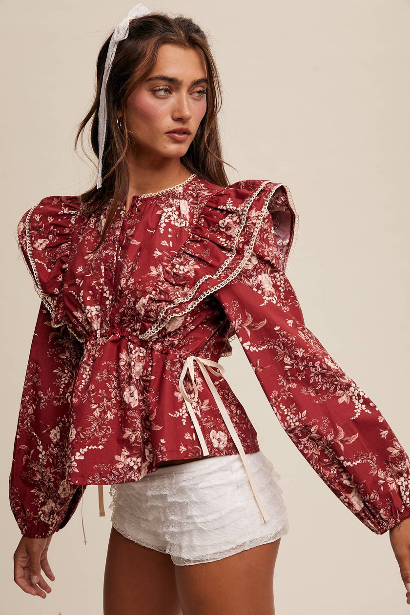 Victorian Floral Ruffle Blouse