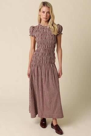 Sena Plaid Puff Sleeve Maxi Dress