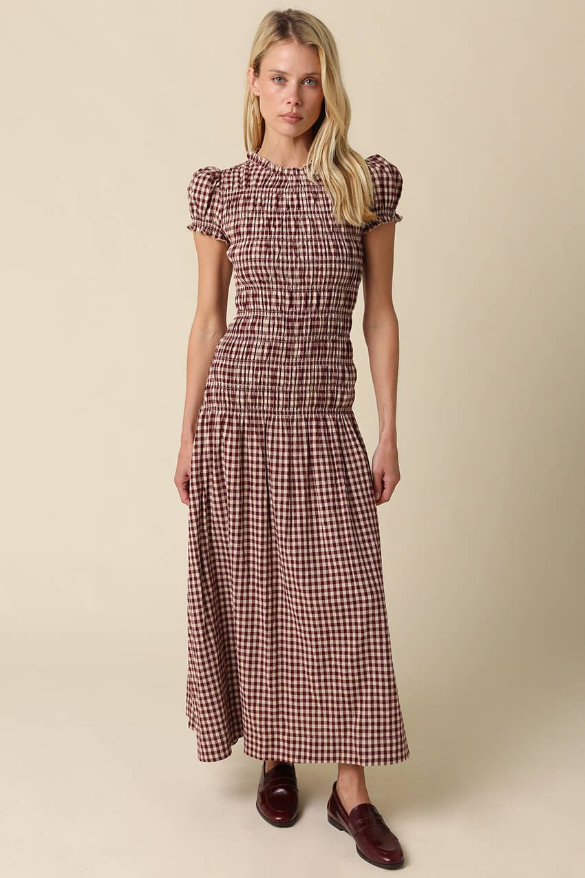 Sena Plaid Puff Sleeve Maxi Dress