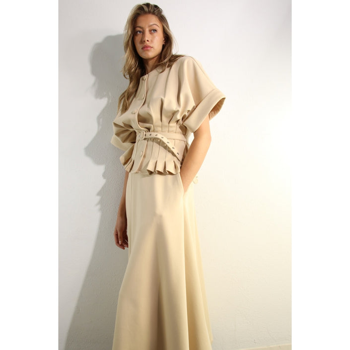 Pleated Waist Knit Top and Skirt Set