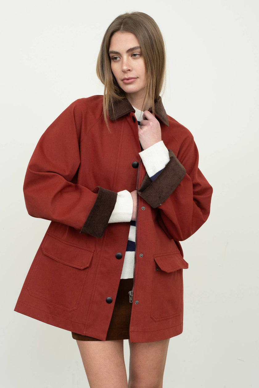 Corduroy Detail Button Down Jacket