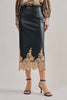 Faux Leather Midi Skirt with Lace Hem