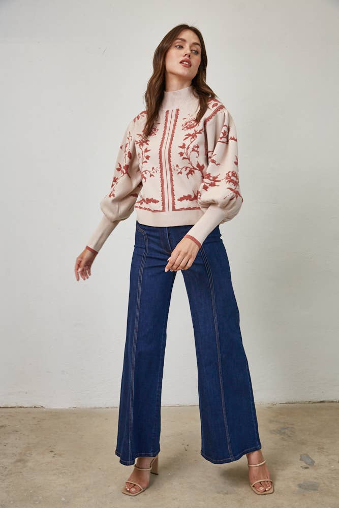 Balloon Sleeve Mock Neck Sweater | Mauve