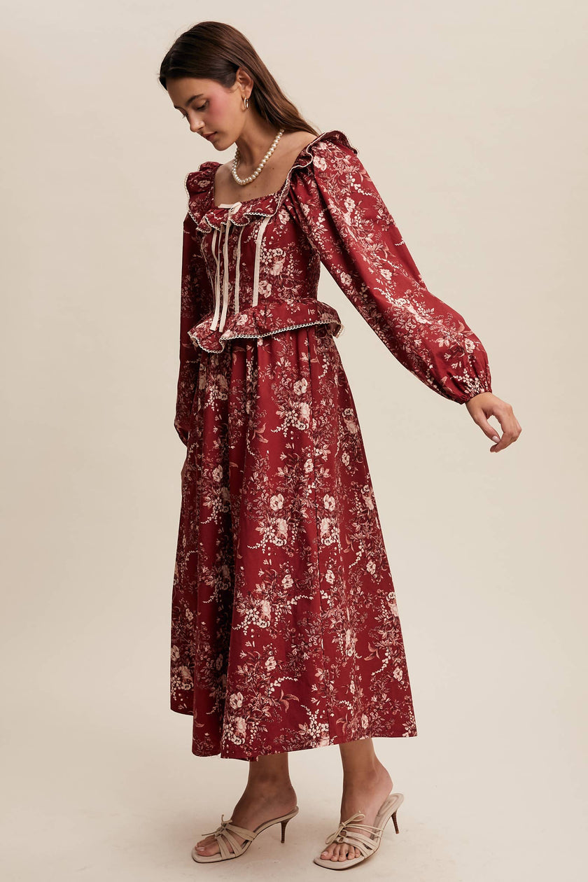 Floral Corset Ruffle Dress