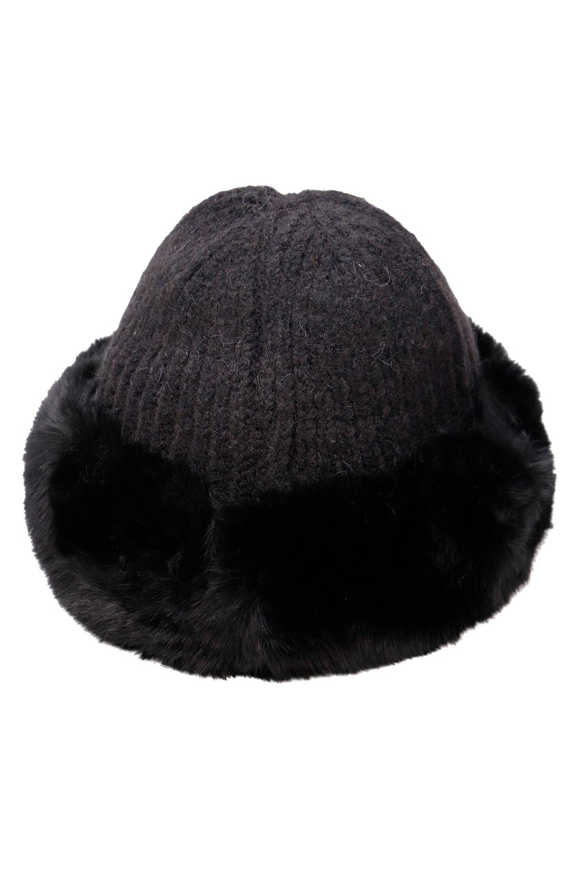 Chunky Knitted Fluffy Faux Fur Cuffed Beanie