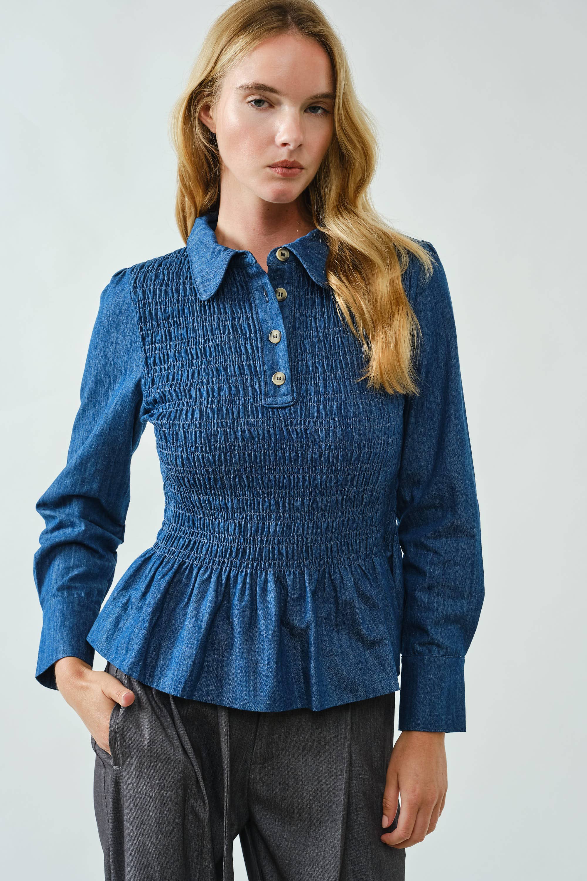 Denim Charm Peplum Blouse