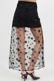 Semi Sheer Sequined Lace Midi Skirt