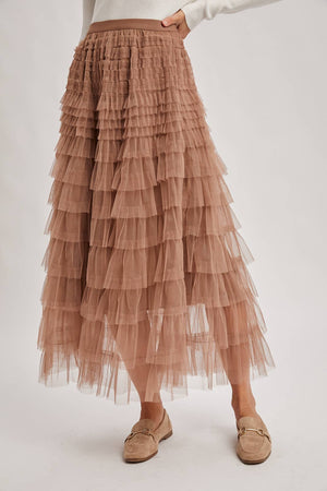 Whimsical Tiered Tulle Midi Skirt