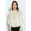 Beaded Sequin Embroidered Yoke Satin Top