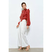 Soft Wool Blouse with Bow Tie & Pearl Buttons