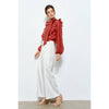 Soft Wool Blouse with Bow Tie & Pearl Buttons