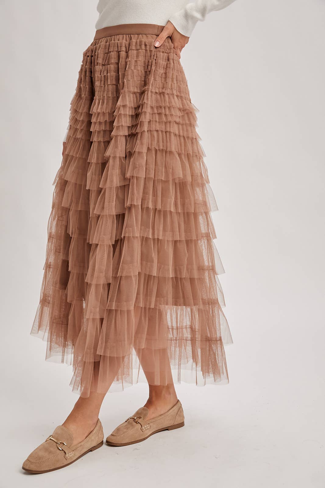 Whimsical Tiered Tulle Midi Skirt