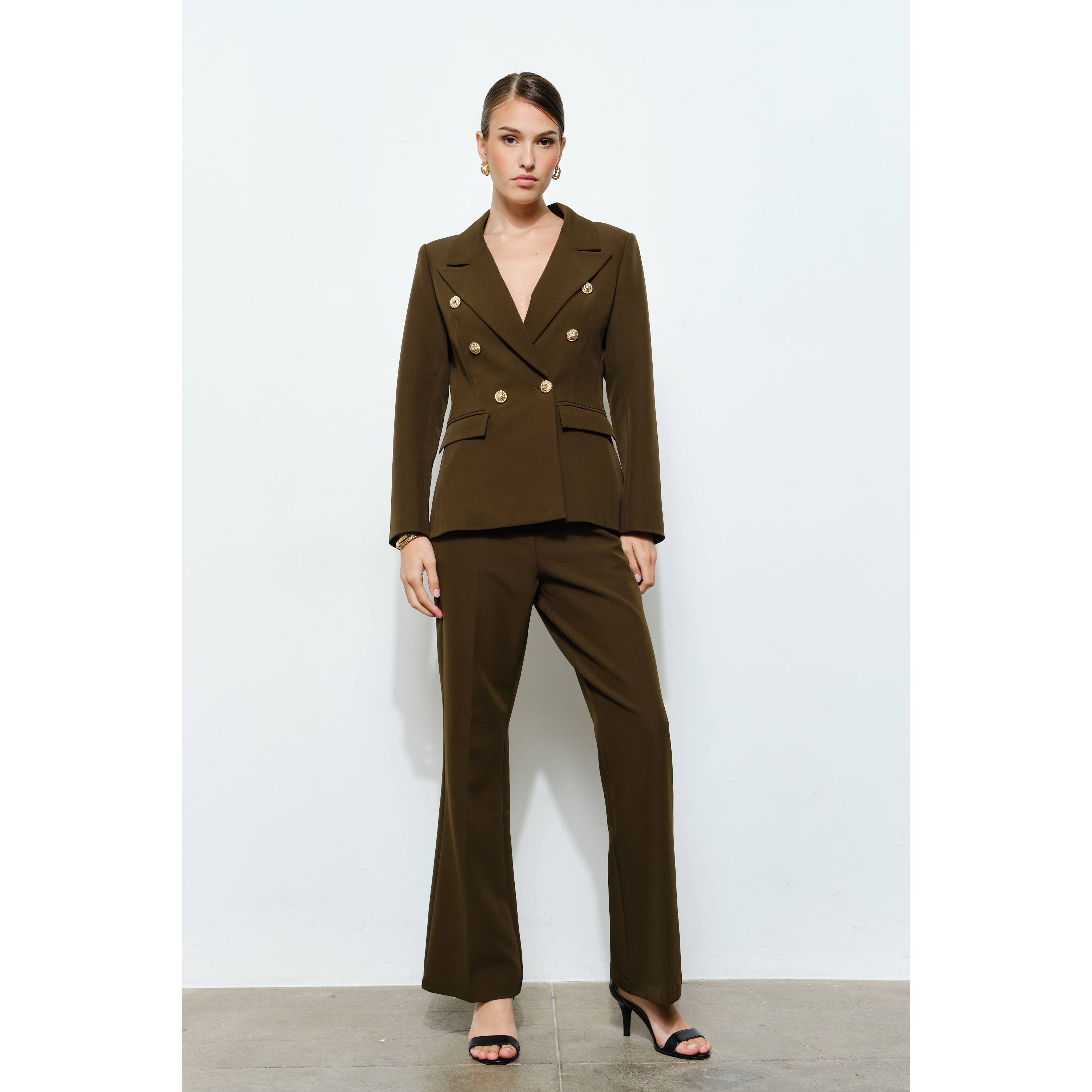 Gold Button Double-Breasted Tailored Blazer