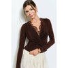 Velvet Twist-Front Long Sleeve Top