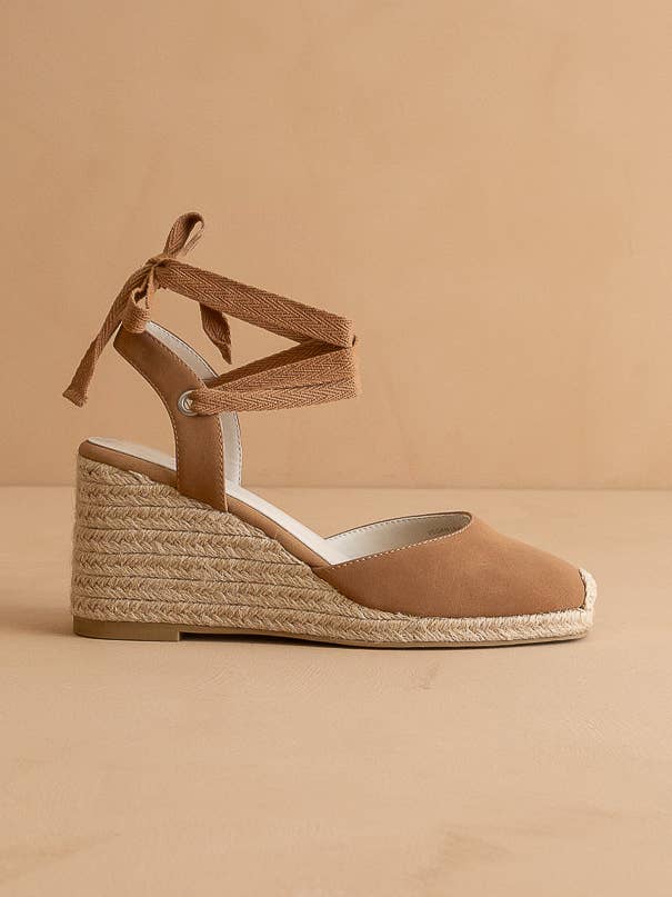 Alondra Camel Lace Up Espadrille Wedge