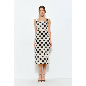 Sleeveless Square Lace Panel Midi Dress
