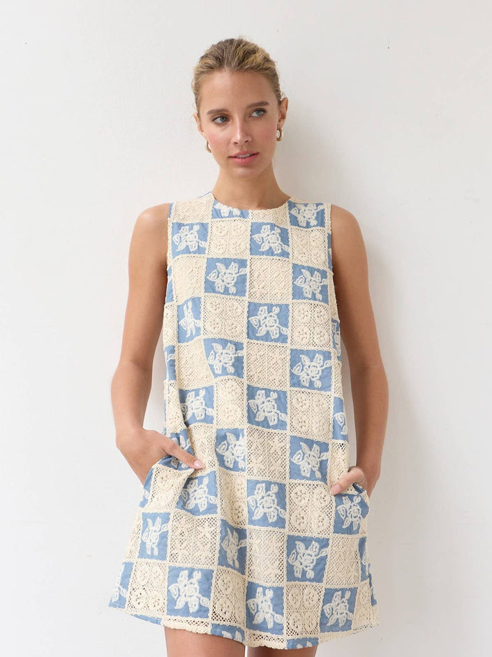 Crochet Patch Dress | Blue