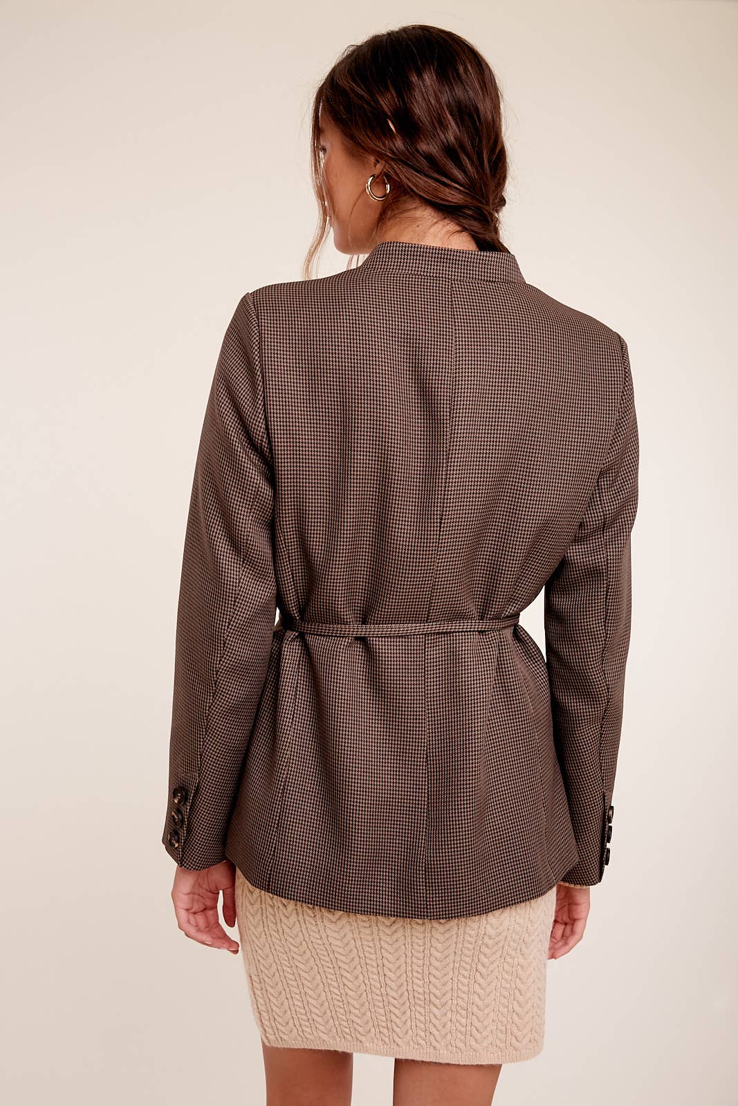 Belted Houndstooth Blazer