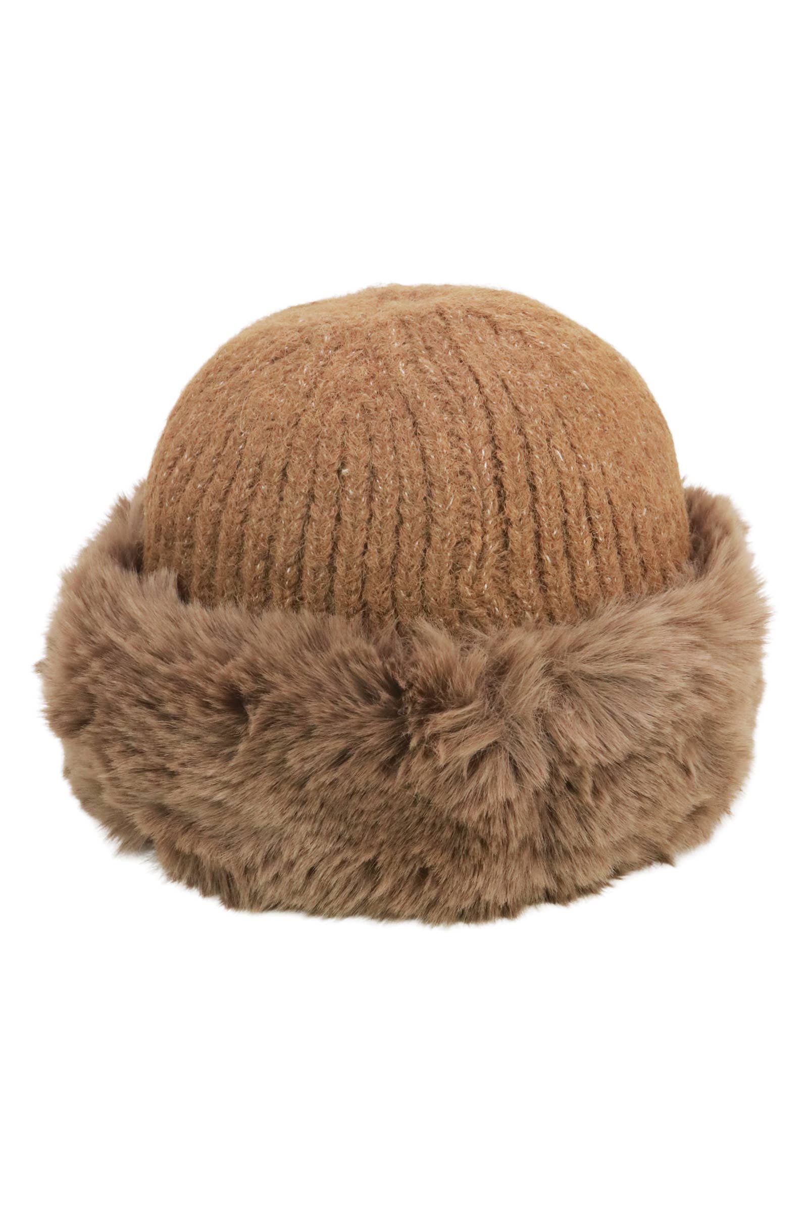 Chunky Knitted Fluffy Faux Fur Cuffed Beanie