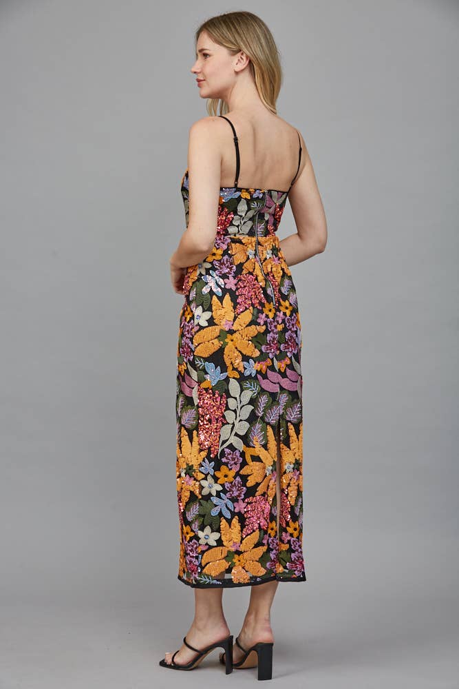 Floral Sequn Midi Dress