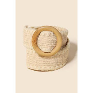 Wooden Round Buckle Braided Belt | Ivory