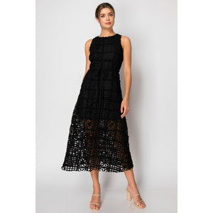 Self Tie Crochet Lace Midi Dress