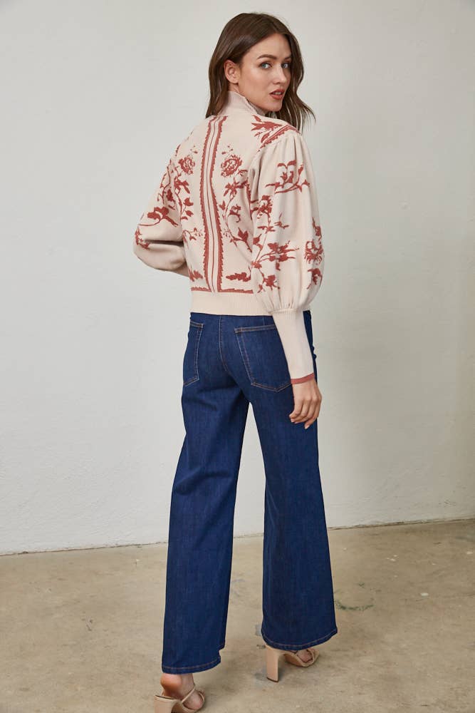 Balloon Sleeve Mock Neck Sweater | Mauve