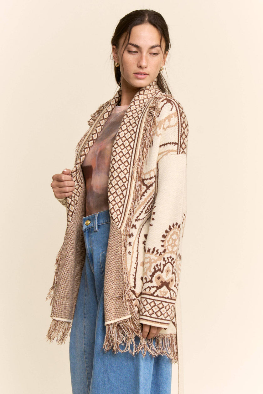 Fringe Jacquard Knit Cardigan