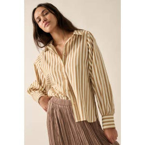 Striped Woven Dolman-Sleeve Button-Up Shirt
