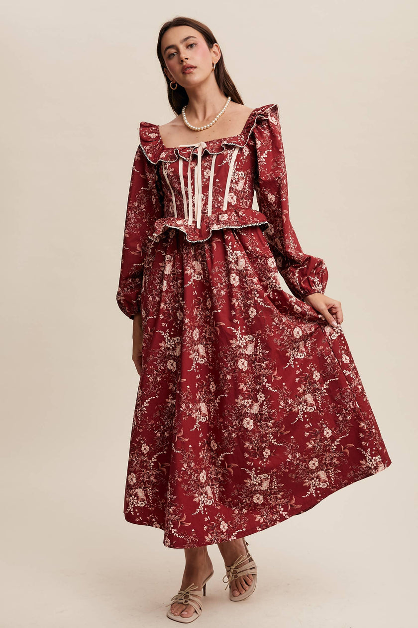 Floral Corset Ruffle Dress