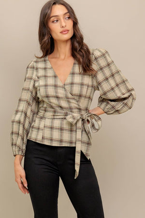 Plaid Flannel Wrap Blouse