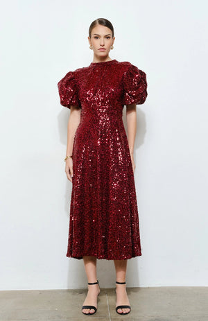 Sequined Open-Back Tie Maxi Dress