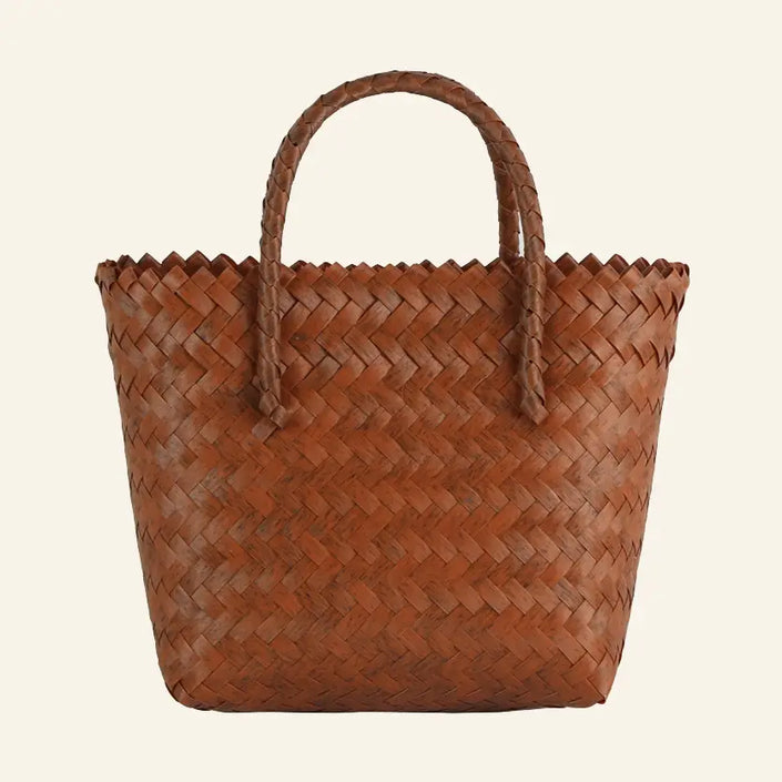 Bamboo Design Basket Weave Top Handle Tote Bag