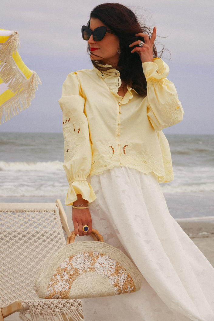 Butter Yellow Embroidery Ruffle Blouse