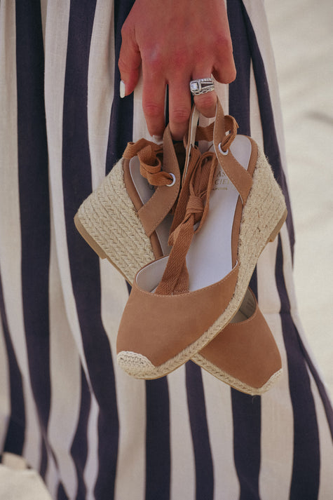 Alondra Camel Lace Up Espadrille Wedge
