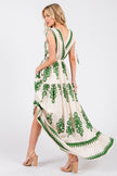 Damask Boarder Print V-Neck Maxi Dress | Green