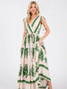 Damask Boarder Print V-Neck Maxi Dress | Green