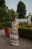Damask Boarder Print V-Neck Maxi Dress | Green