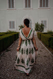 Damask Boarder Print V-Neck Maxi Dress | Green